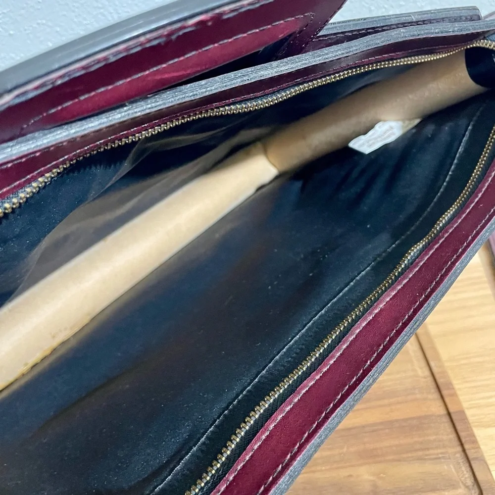 Vintage Leather Briefcase Oxblood Dual Handle Zip Structured Work Organizer